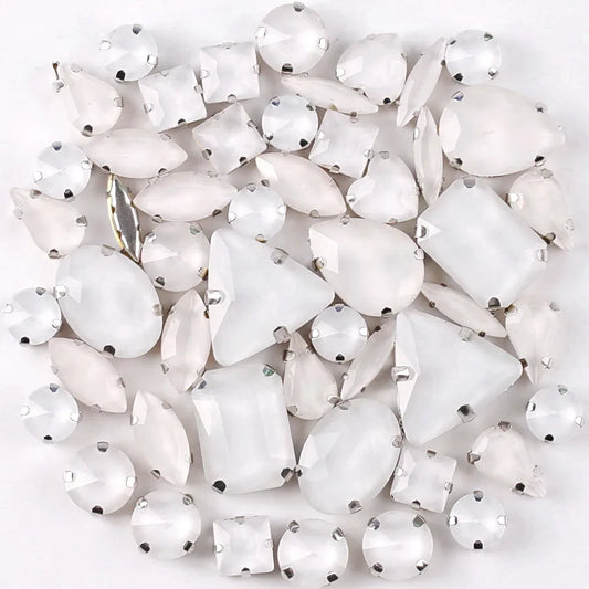 Silver claw settings 50pcs/bag shapes mix  jelly candy white color glass crystal sew on rhinestone wedding dress shoes bags diy