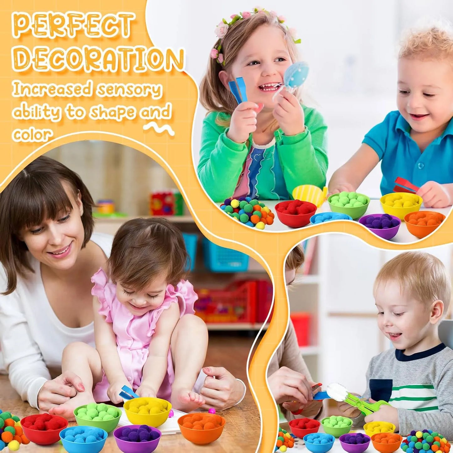 Children's Rainbow Counting Pompoms Toys