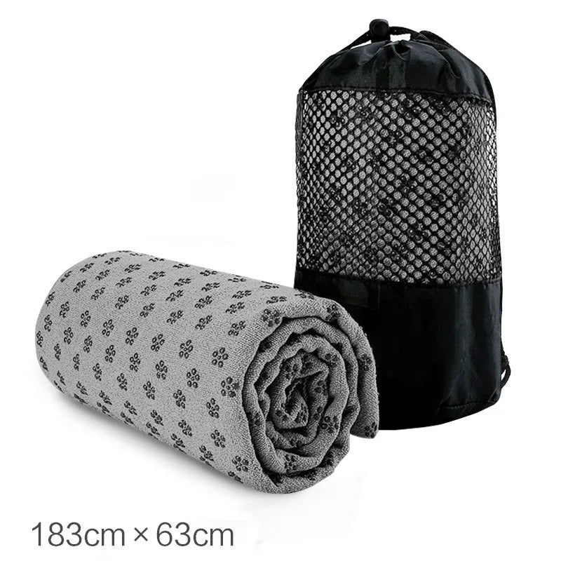 183*63cm Portable Anti-slip Sweat-absorbent Yoga Mat Towel Cloth Mat Ultra-thin Yoga Blanket Towel Blanket Workout with Bag