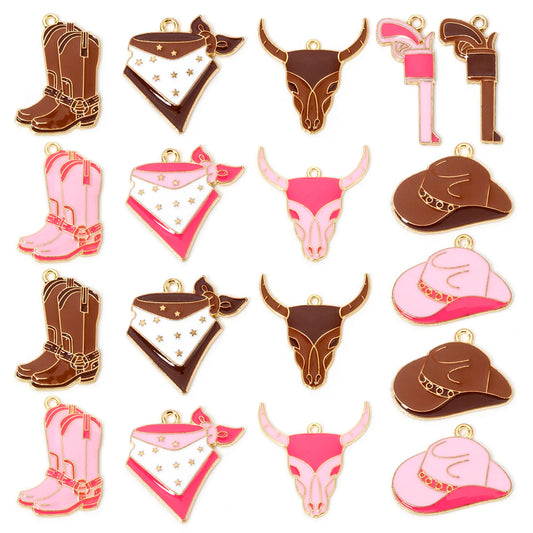 10 stücke Vintage West Cowboy Charms Multicolor Stiefel Hut Emaille Anhänger DIY Halskette Ohrringe Für Frauen Partei Schmuck Erkenntnisse