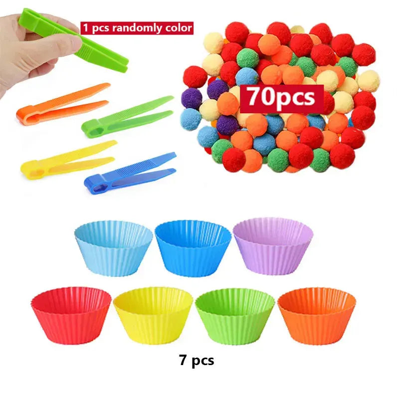 Children's Rainbow Counting Pompoms Toys