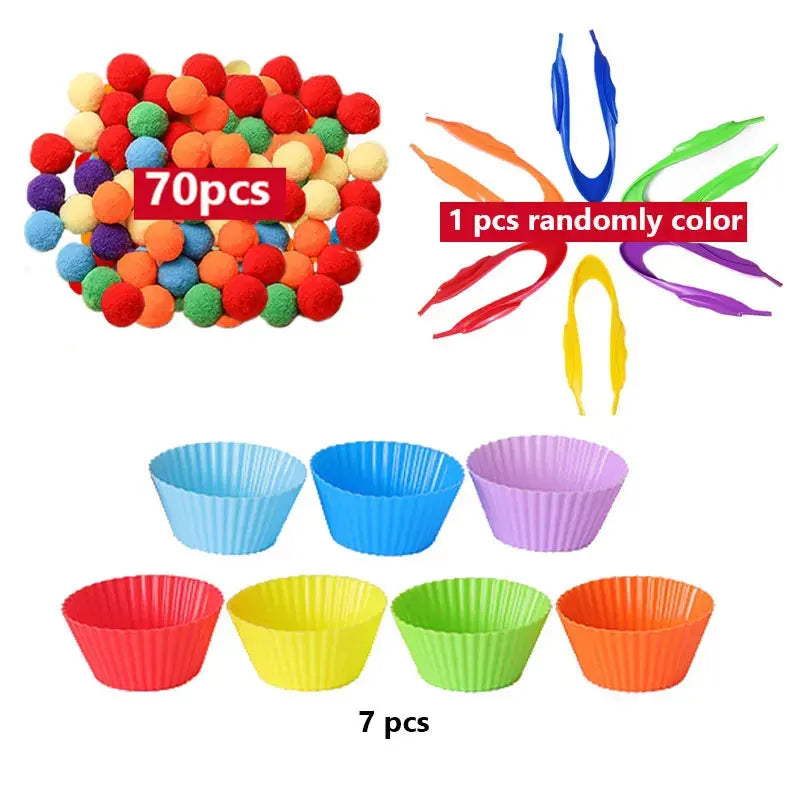 Regenbogen-Zähl-Pompons für Kinder