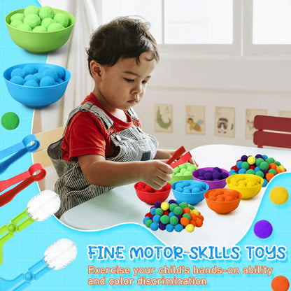 Children's Rainbow Counting Pompoms Toys