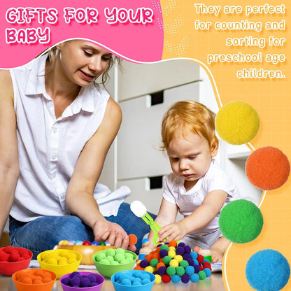 Children's Rainbow Counting Pompoms Toys