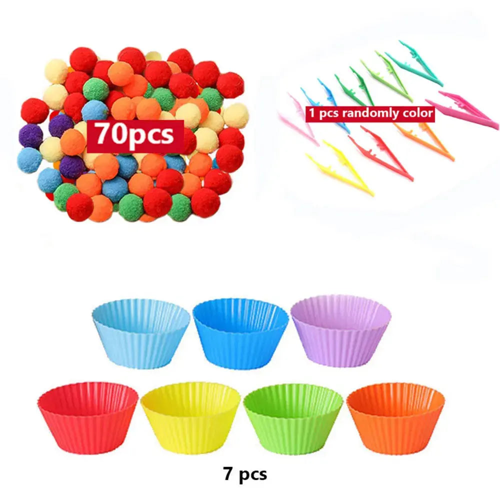 Children's Rainbow Counting Pompoms Toys