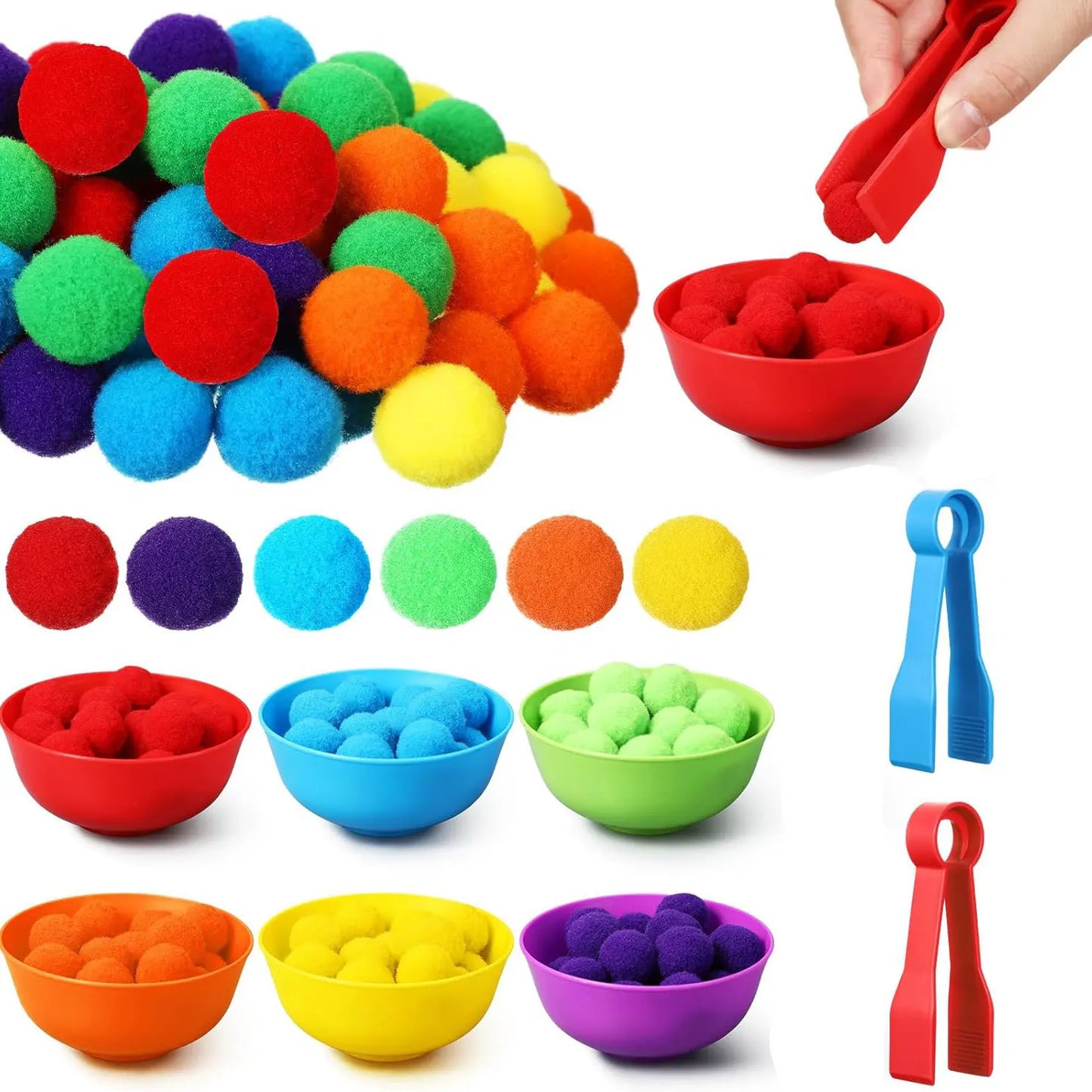 Children's Rainbow Counting Pompoms Toys