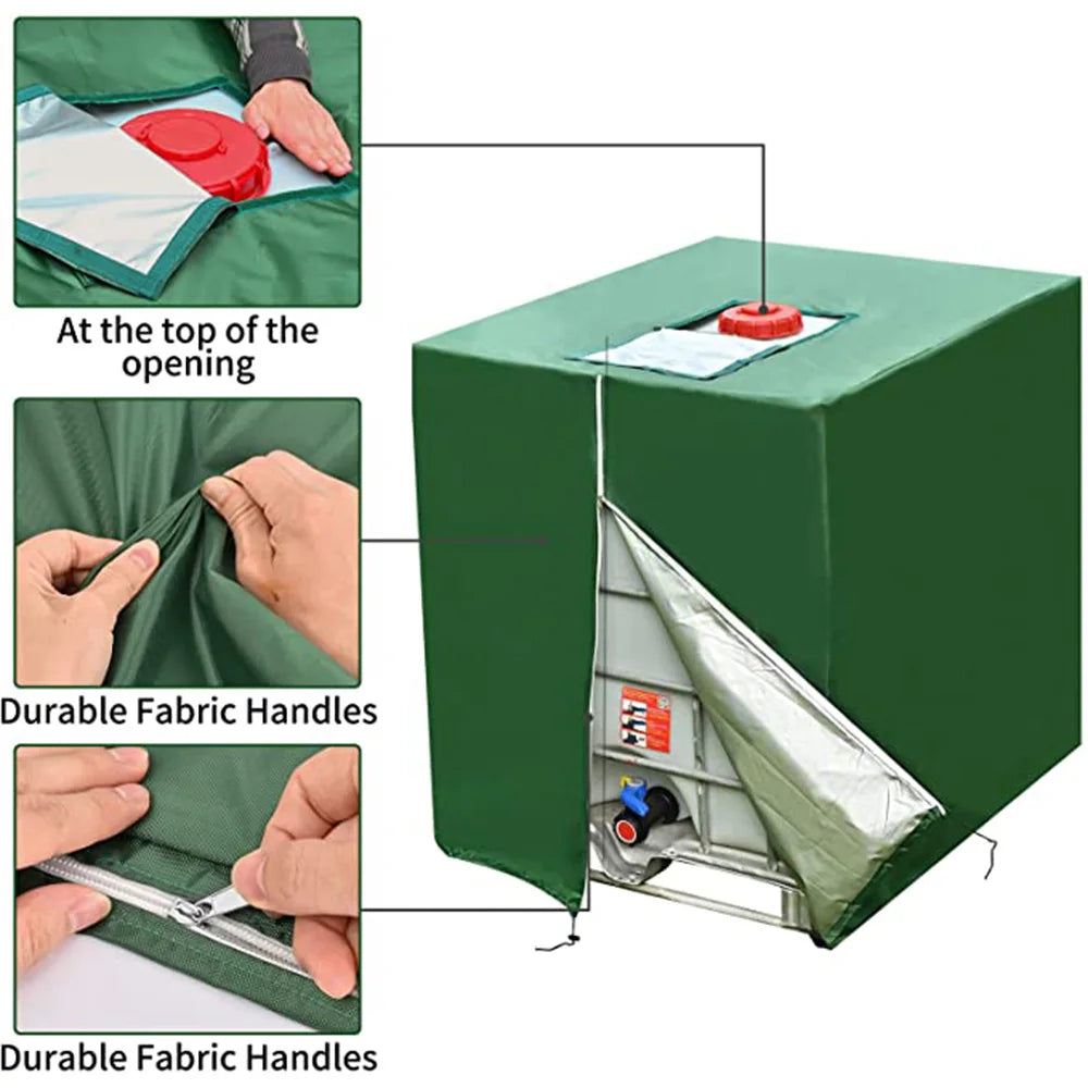 Neue grüne 1000L IBC Tankabdeckung Container Aluminium wasserdichte und staubdichte Abdeckung Regenwassertank Oxford-Stoff UV-Schutzabdeckung