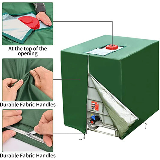 Neue grüne 1000L IBC Tankabdeckung Container Aluminium wasserdichte und staubdichte Abdeckung Regenwassertank Oxford-Stoff UV-Schutzabdeckung