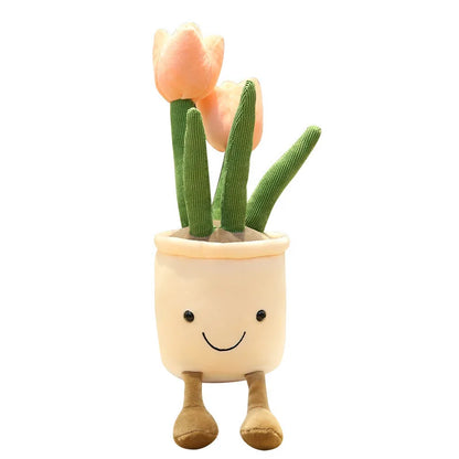 Lifelike Tulip Succulent Plants Plush Stuffed Decoration Toy Soft Decor Doll Potted Flowers Pillow for Girls Gift