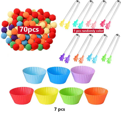 Children's Rainbow Counting Pompoms Toys