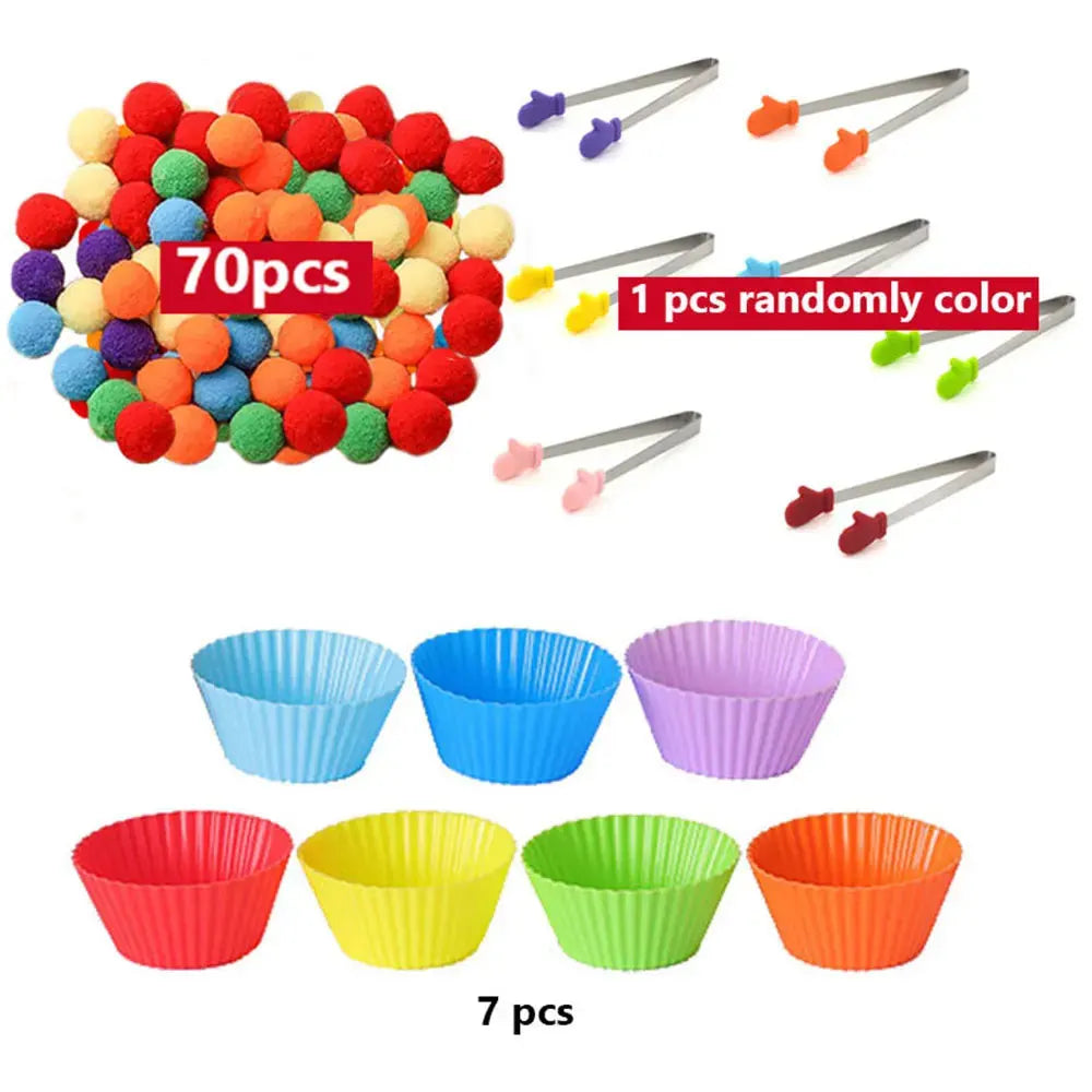 Children's Rainbow Counting Pompoms Toys