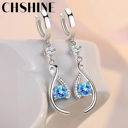 CHSHINE 925 Sterling Silver Love Interweave Blue AAA Zircon Earrings for Women's Wedding Gifts Fashion Jewelry